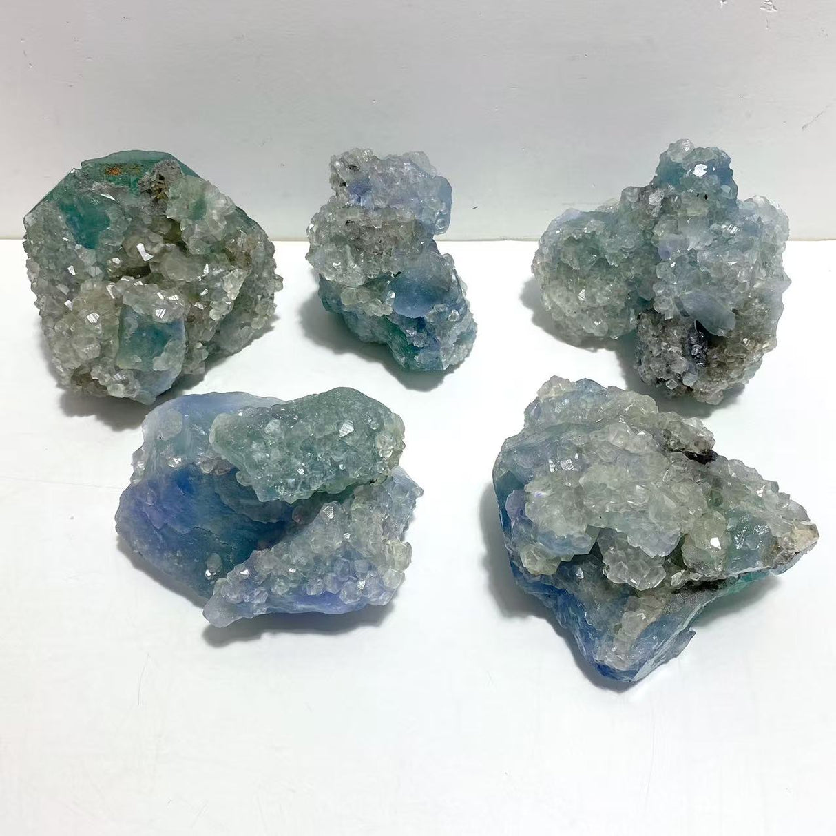 5 Pieces Large Raw Blue Fluorite Mixed Calcite Specimen For Collection