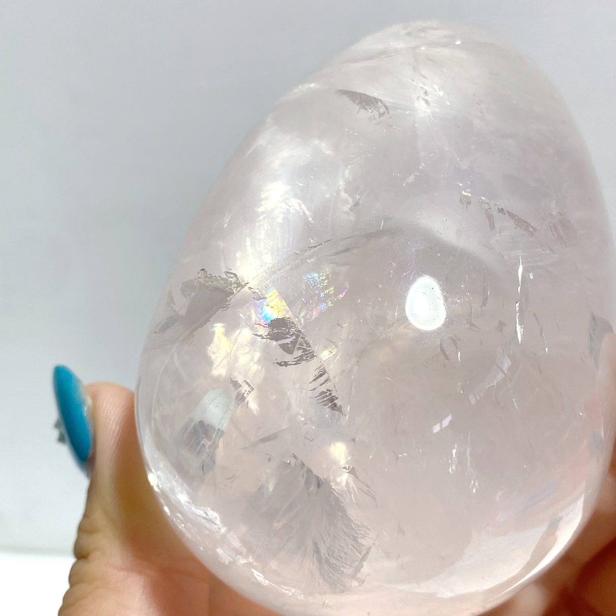 12 Pieces Six Star Line Rose Quartz Eggs With Rainbow