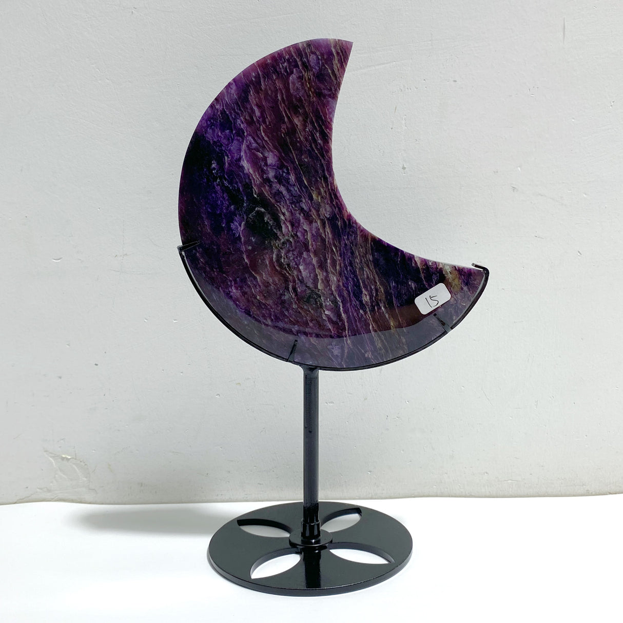 Large Charoite Moon Carving With Stand