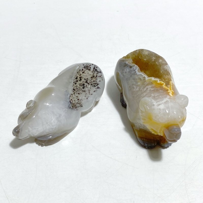 10 Pieces Beautiful Geode Druzy Agate Bear Carving - Wholesale Crystals