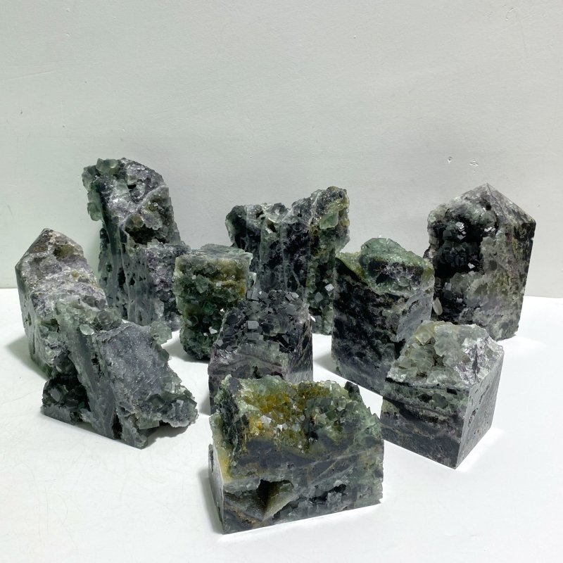 10 Pieces Cutting Fluorite Mineral Geode Cubes Specimen Tower - Wholesale Crystals