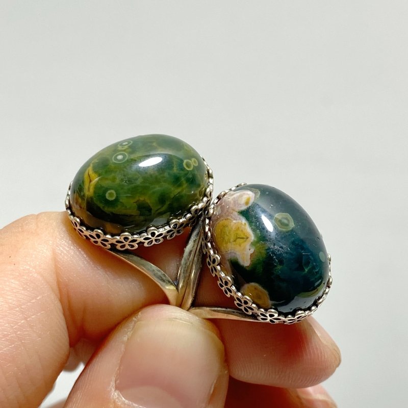 10 Pieces Different Styles S925 Sterling Silver 8th Vein Ocean Jasper Ring - Wholesale Crystals