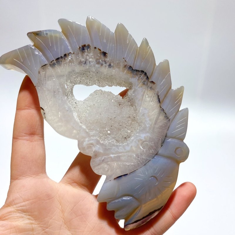 10 Pieces Geode Agate Druzy Indian Feathers Carving - Wholesale Crystals