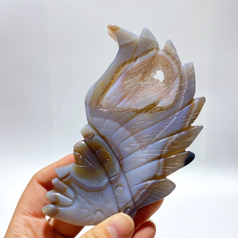 10 Pieces Geode Agate Druzy Indian Feathers Carving - Wholesale Crystals