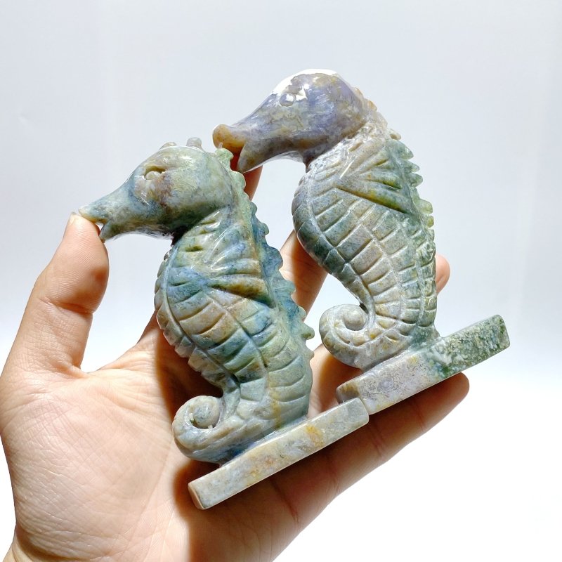 10 Pieces Moss Agate Seahorse Carving - Wholesale Crystals