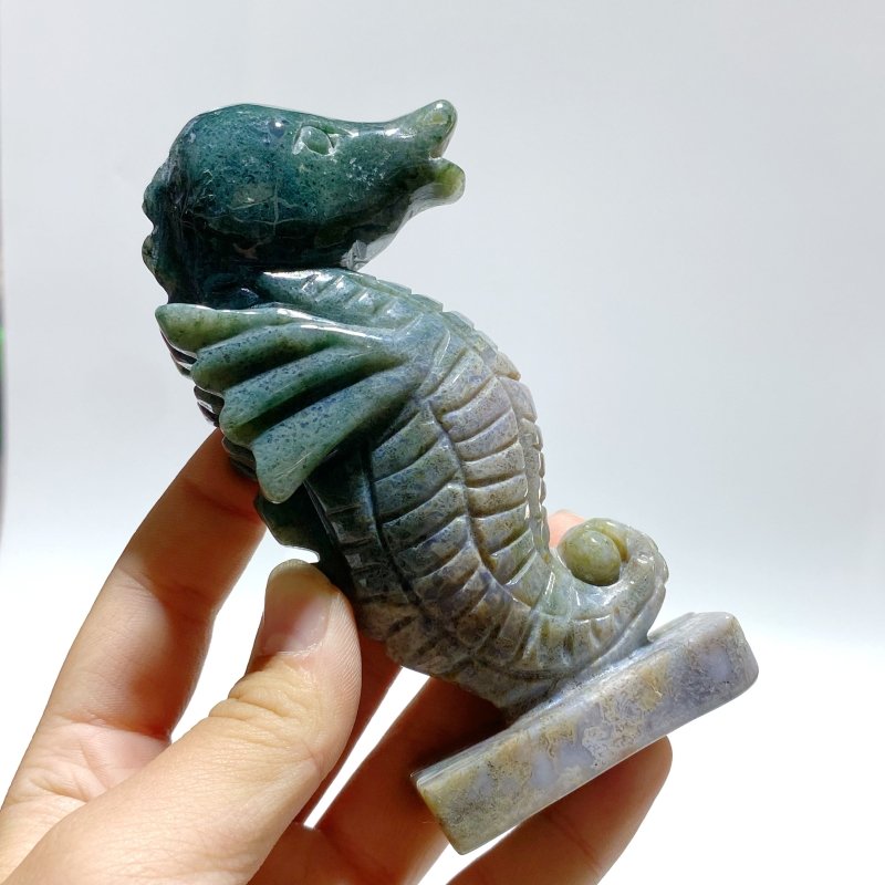 10 Pieces Moss Agate Seahorse Carving - Wholesale Crystals