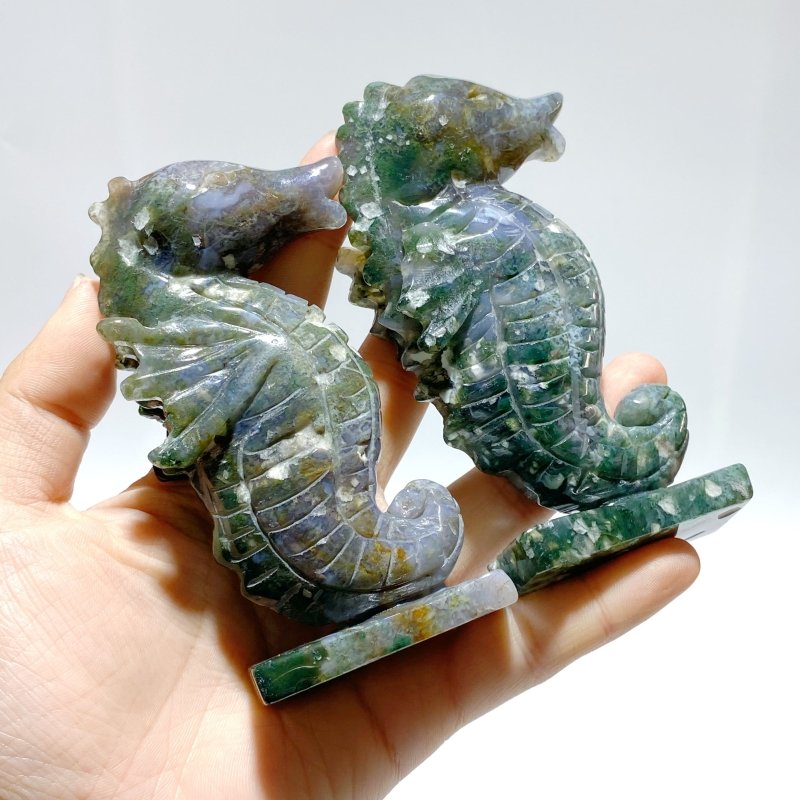 10 Pieces Moss Agate Seahorse Carving - Wholesale Crystals