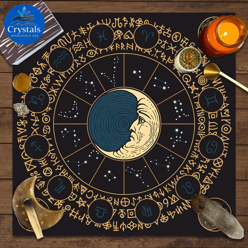 11 Mystical Runes Starry Sky Moon Phase Tarot Tablecloth - Wholesale Crystals