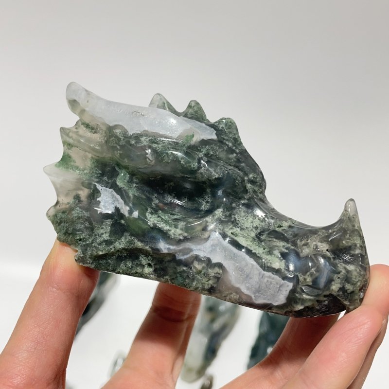 11 Pieces 4inch Green Moss Agate Dragon Head Carving -Wholesale Crystals