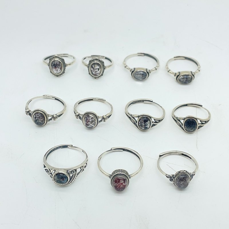 11 Pieces Beautiful Cacoxenite Super7 Amethyst Sterling Silver Different Styles Ring -Wholesale Crystals