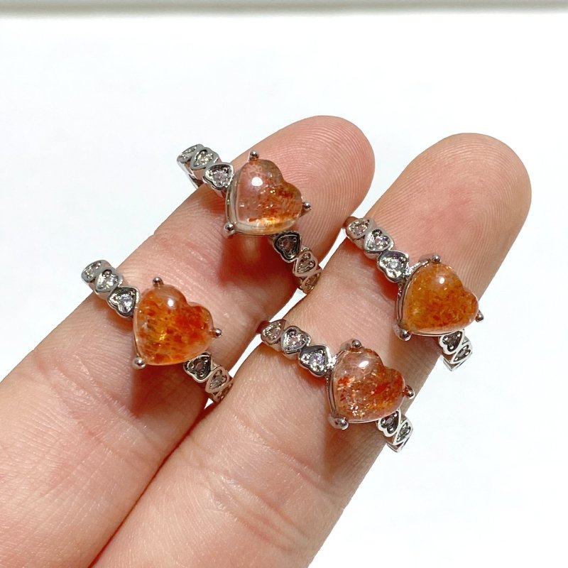 11 Pieces Beautiful Sunstone Heart Shape Ring 3 - Wholesale Crystals