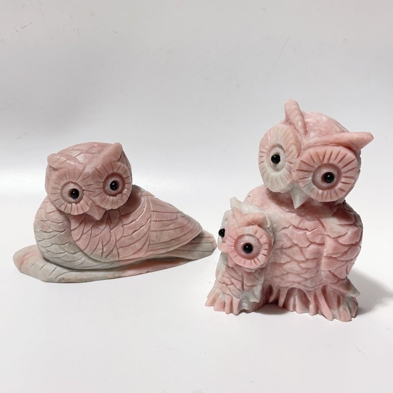 11 Pieces Cute Pink Opal Owl Carving -Wholesale Crystals