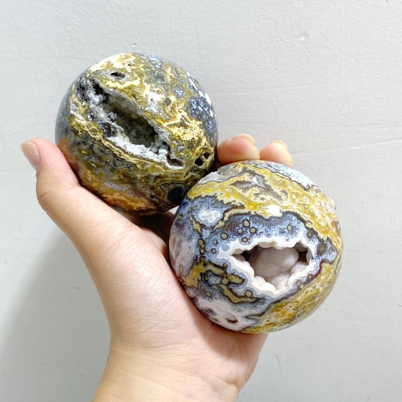 11 Pieces Geode Druzy 8th Vein Ocean Jasper Spheres -Wholesale Crystals
