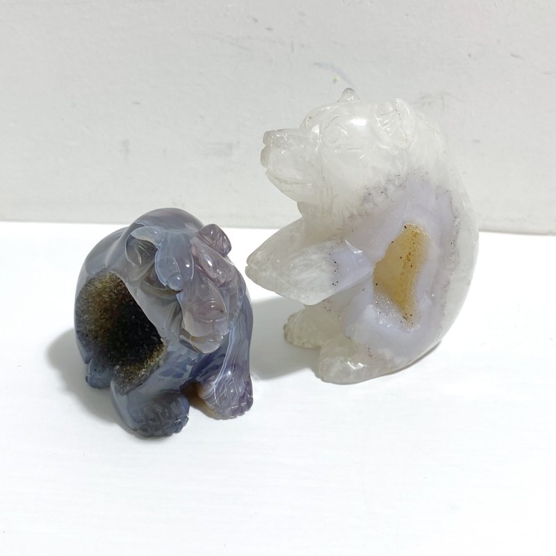 11 Pieces Geode Druzy Agate Bear Carving - Wholesale Crystals