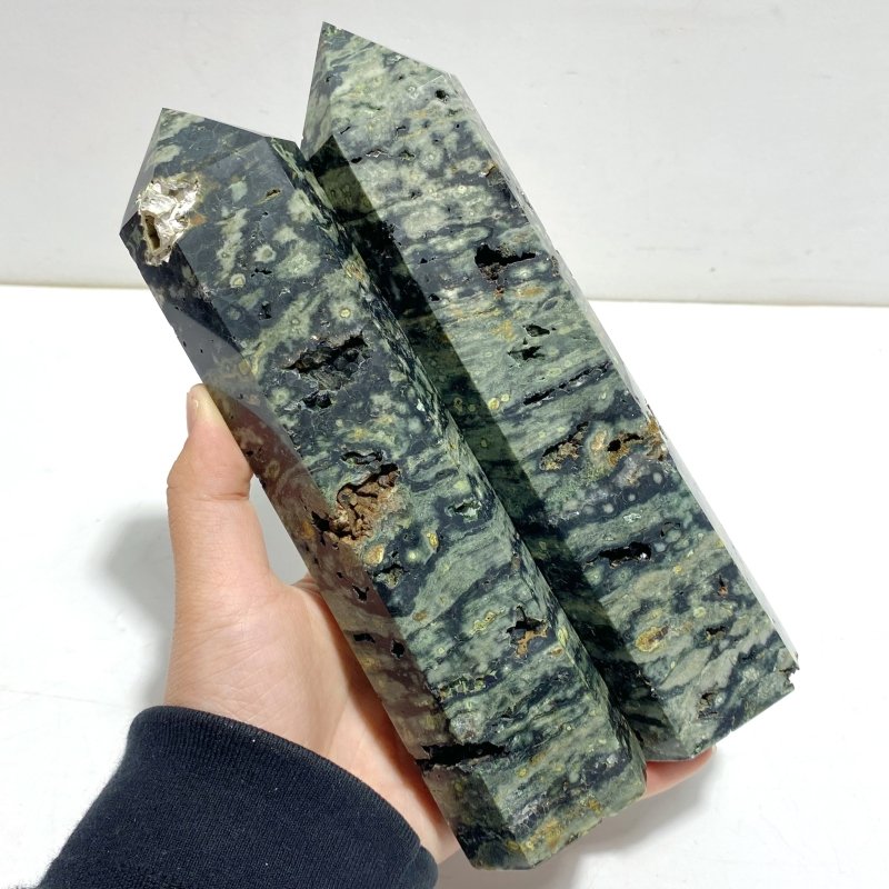 11 Pieces Green Sea Jasper Druzy Point - Wholesale Crystals