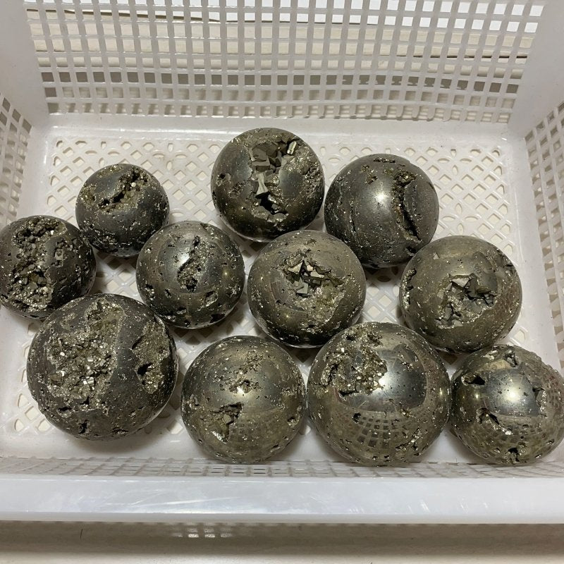11 Pieces High Quality Pyrite Crystal Sphere Ball -Wholesale Crystals