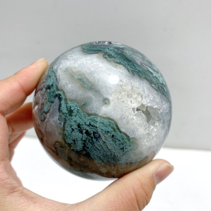 12 Pieces Geode Druzy Moss Agate Spheres - Wholesale Crystals