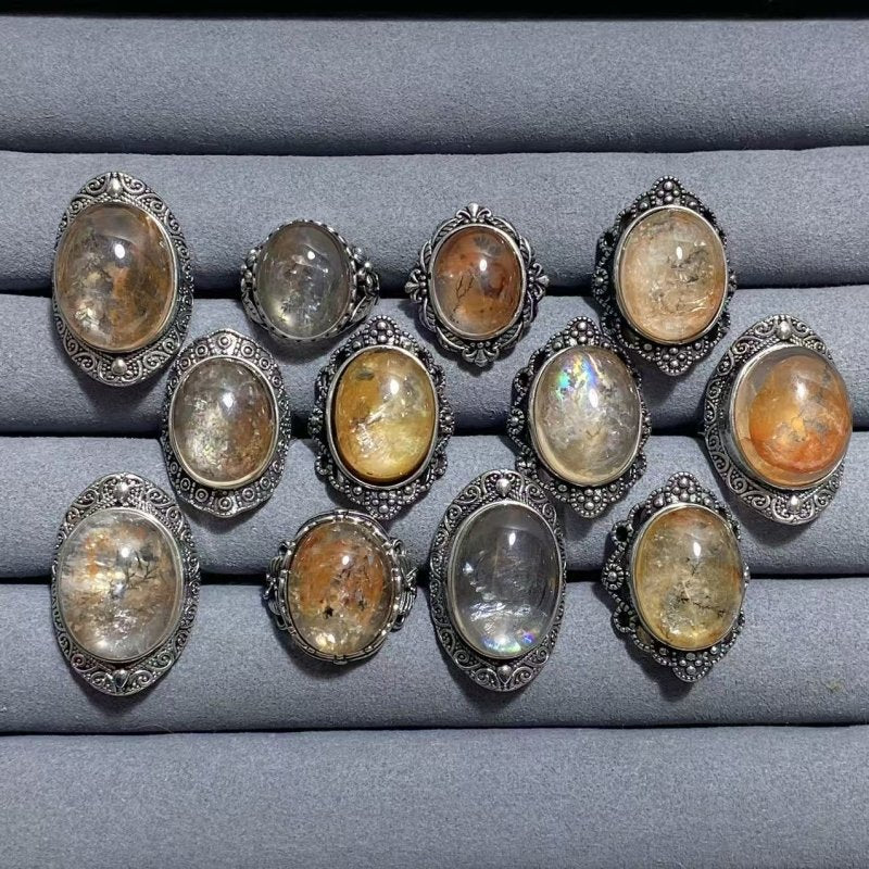 12 Pieces Rare Fire Quartz Dentritic Quartz Different Styles Rings - Wholesale Crystals