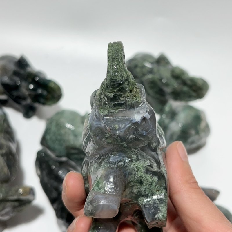 13 Pieces Beautiful Moss Agate Elephant Carving -Wholesale Crystals