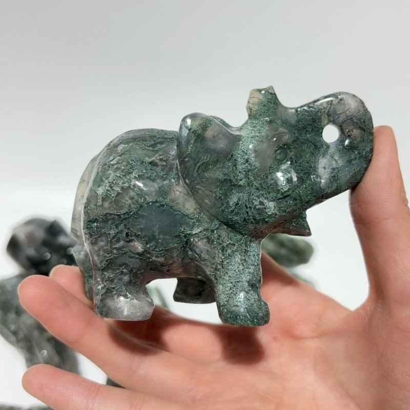 13 Pieces Beautiful Moss Agate Elephant Carving -Wholesale Crystals