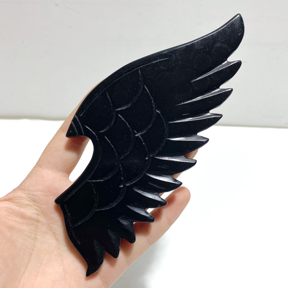 Unique Pink Agate Black Obsidian Demon and Angel Wing Carving With Stand