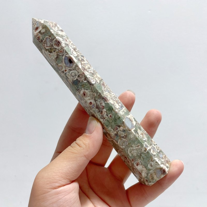 14 - 16CM Green Sakura Flower Agate Tower Point Wholesale - Wholesale Crystals