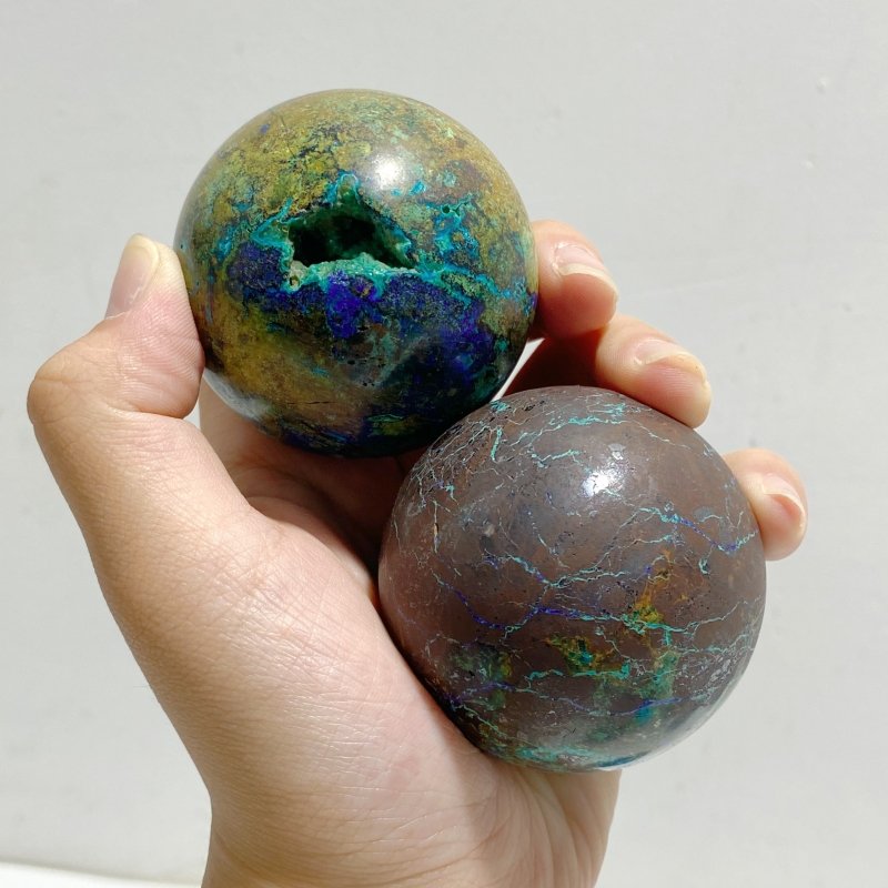 14 Pieces Azurite Mixed Malachite Spheres 4 -Wholesale Crystals