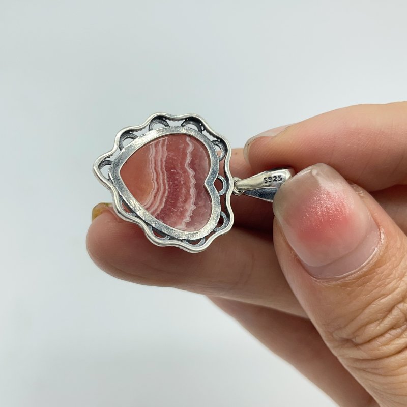 14 Pieces Sterling Silver Heart Rhodochrosite Different Styles Beautiful Pendant -Wholesale Crystals
