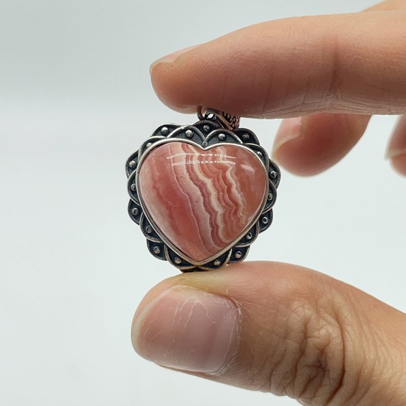 14 Pieces Sterling Silver Heart Rhodochrosite Different Styles Beautiful Pendant -Wholesale Crystals