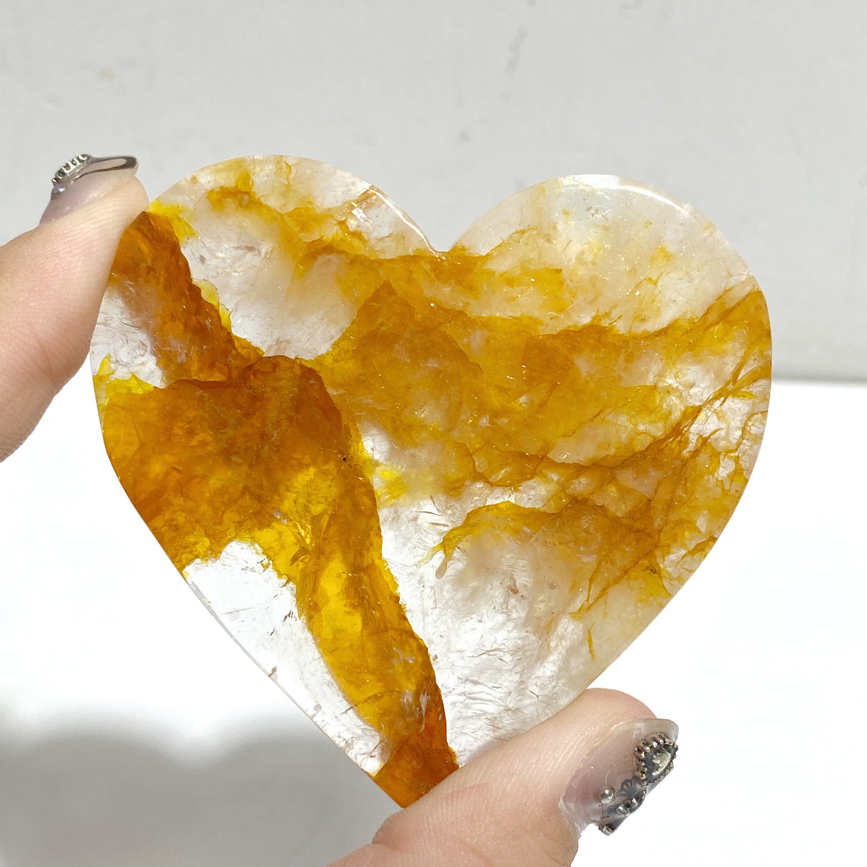 Golden Hematoid Quartz Heart Wing Carving With Stand Fire Quartz