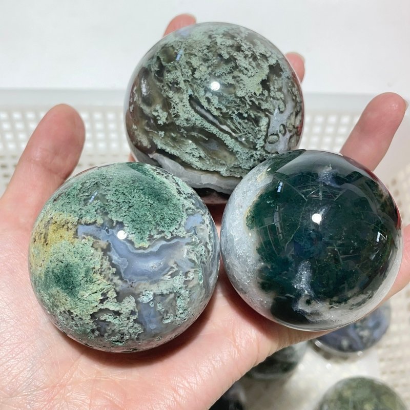16 Pieces Beautiful Moss Agate Spheres -Wholesale Crystals