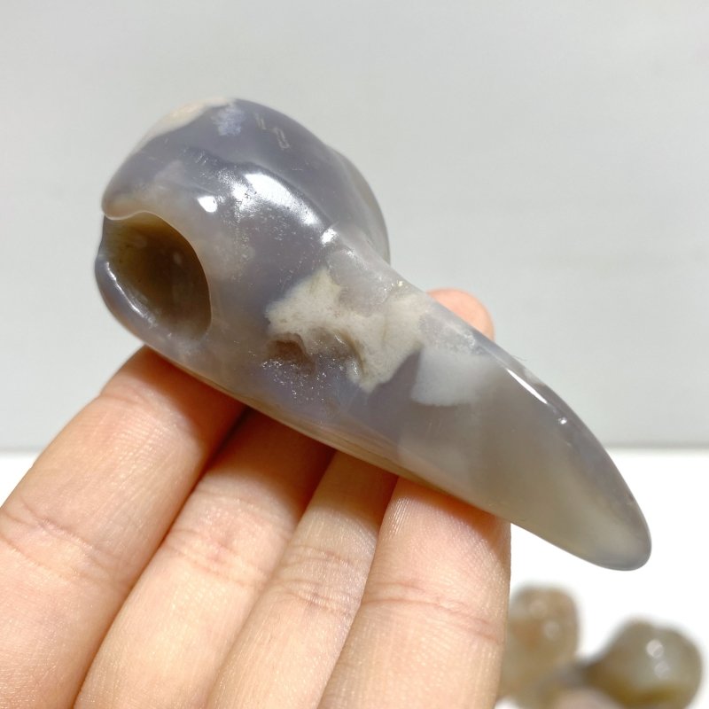 17 Pieces Sakura Flower Agate Crow Skull Carving - Wholesale Crystals