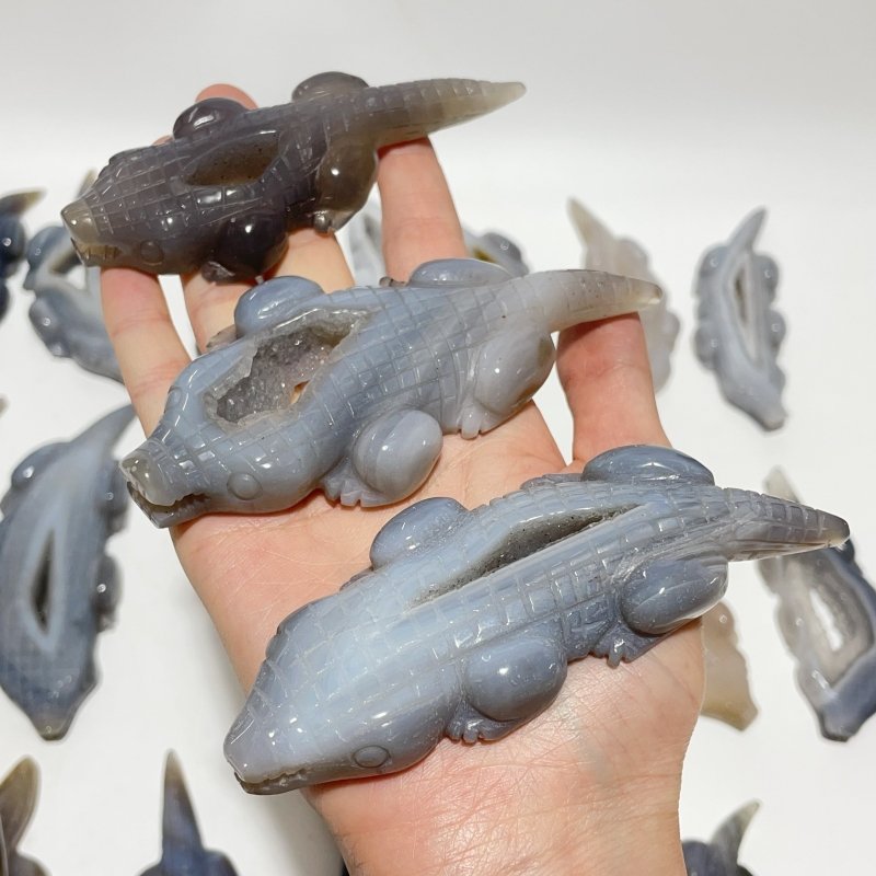 19 Pieces Beautiful Druzy Geode Agate Crocodile Carving - Wholesale Crystals