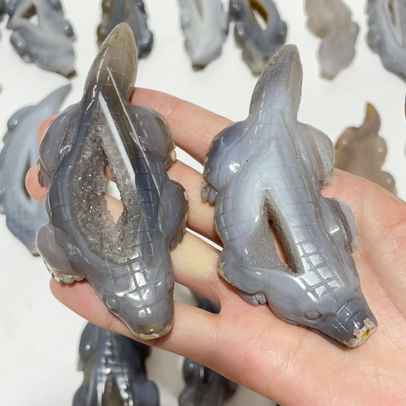 19 Pieces Beautiful Druzy Geode Agate Crocodile Carving - Wholesale Crystals