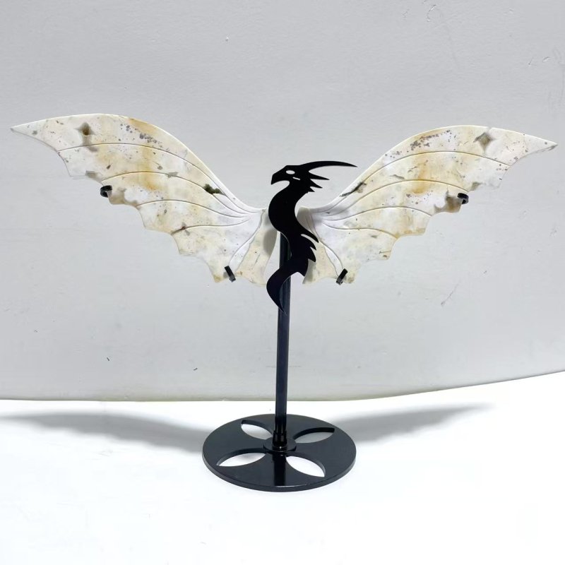 2 Pairs 8th Vein Ocean Jasper Flying Dragon Wing With Stand - Wholesale Crystals