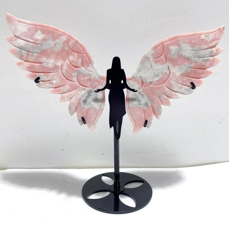2 Pairs Angel Wing Carving With Stand Pink Opal Caribbean Calcite - Wholesale Crystals
