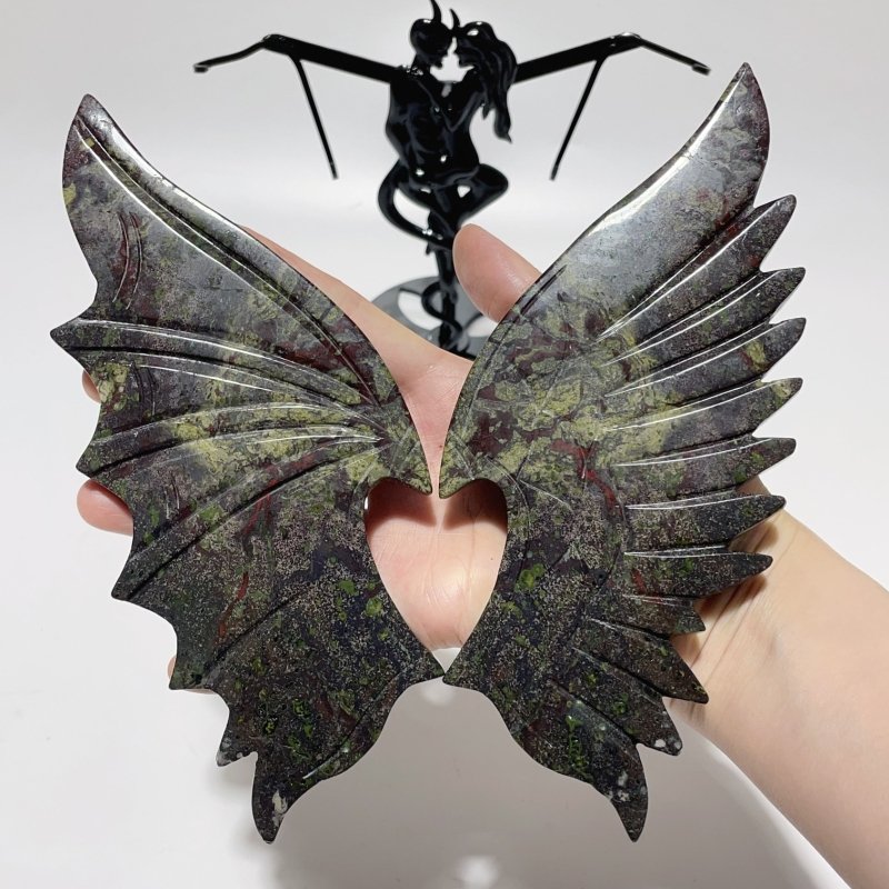 2 Pairs Dragon Blood Stone Demon And Angel Wing Carving With Stand - Wholesale Crystals