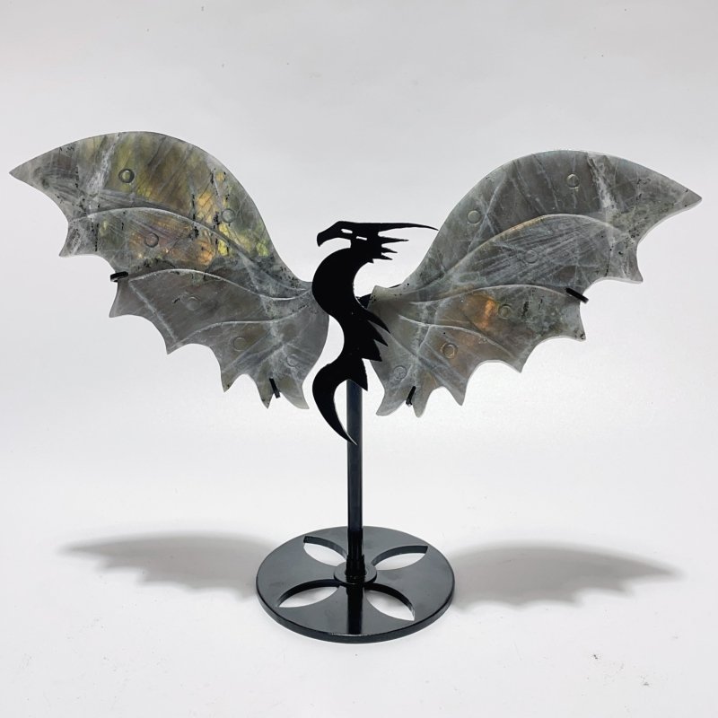 2 Pairs Labradorite Flying Dragon Wing With Stand -Wholesale Crystals