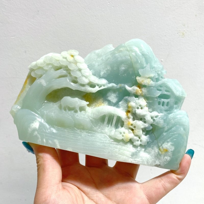2 Pieces Beautiful Caribbean Calcite Landscape Pavilion Carving 9 - Wholesale Crystals