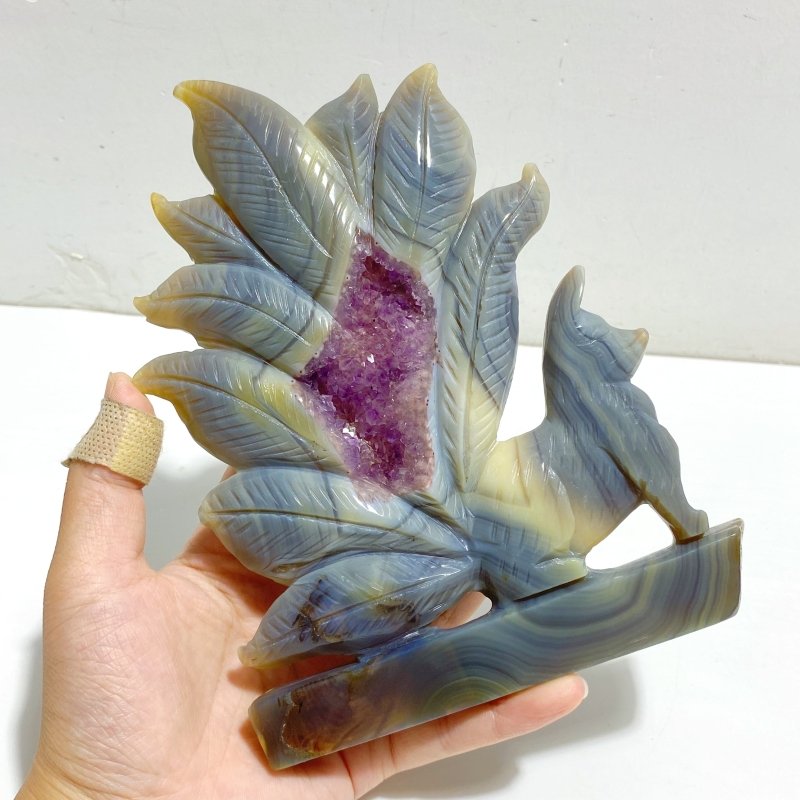 2 Pieces Beautiful Geode Druzy Agate Nine-tailed Fox Carving 5 -Wholesale Crystals