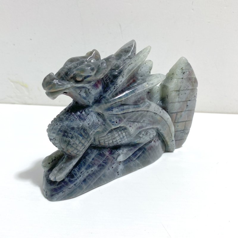 2 Pieces Beautiful Labradorite Flying Dragon Castle Carving -Wholesale Crystals