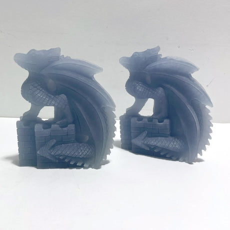 2 Pieces Blue Angelite Flying Dragon Castle Carving - Wholesale Crystals