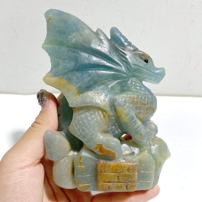 2 Pieces Blue Onyx Flying Dragon Castle Carving -Wholesale Crystals