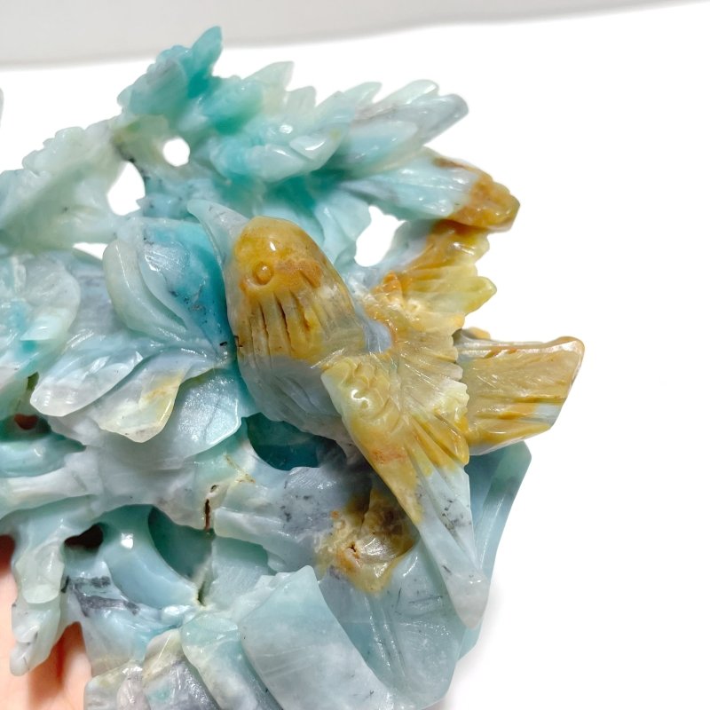 2 Pieces Caribbean Calcite Mixed Pyrite Birds&Flower Carving - Wholesale Crystals