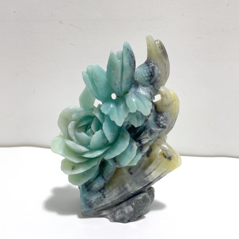 2 Pieces Caribbean Calcite Mixed Pyrite Birds&Flower Carving - Wholesale Crystals