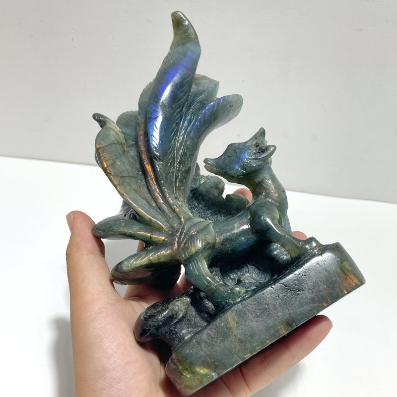 2 Pieces Labradorite Nine - tailed Fox Carving - Wholesale Crystals