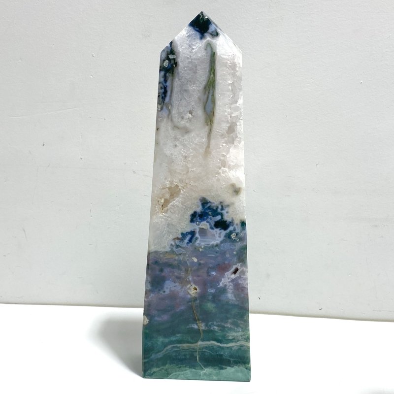 2 Pieces Large Geode Druzy Moss Agate Tower Point - Wholesale Crystals