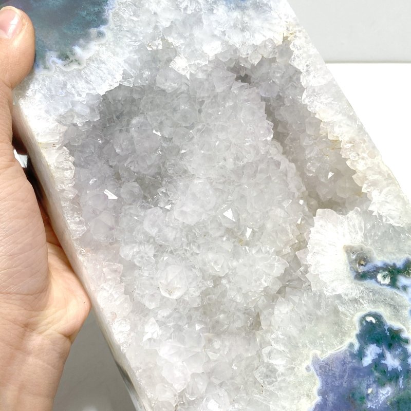 2 Pieces Large Geode Druzy Moss Agate Tower Point - Wholesale Crystals