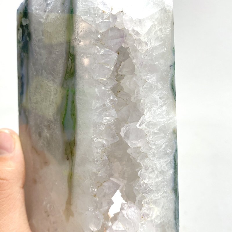 2 Pieces Large Geode Druzy Moss Agate Tower Point - Wholesale Crystals