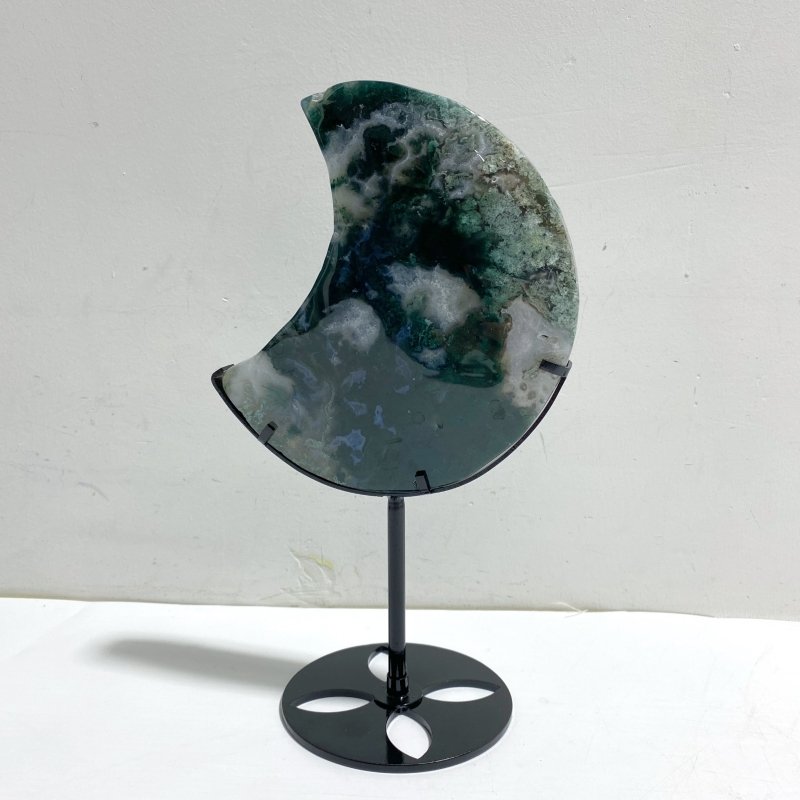 2 Pieces Large Moss Agate Moon With Stand 5 - Wholesale Crystals